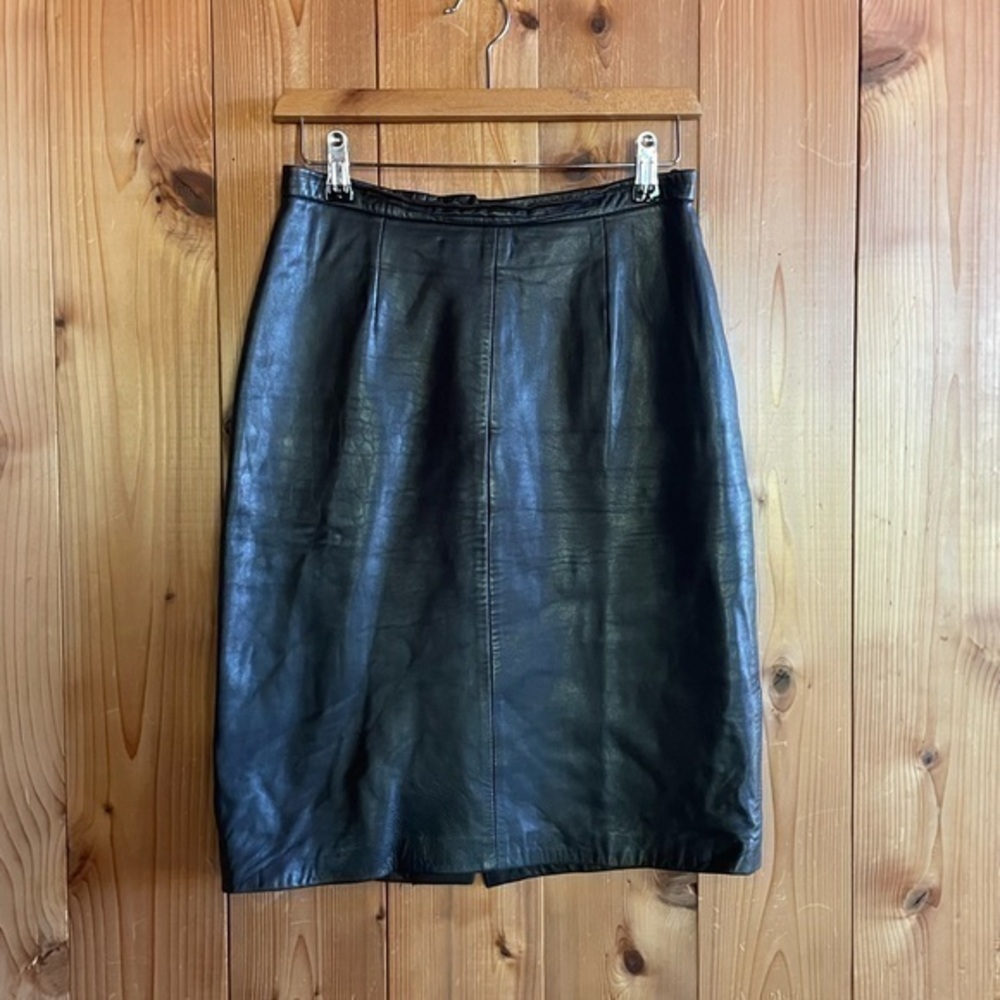 Michael Hoban Black Leather Pencil Skirt